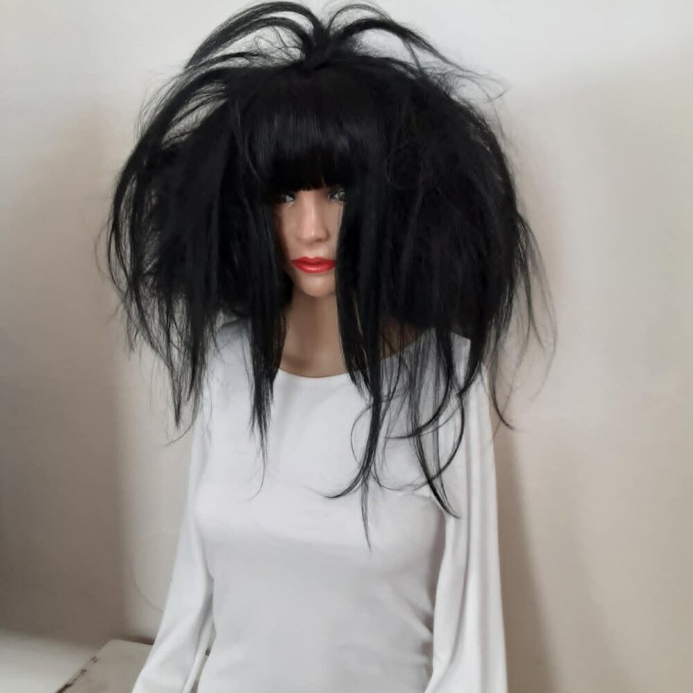 Black Gothic bat nest wig with bangs  mixed with human hair.